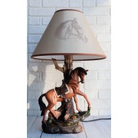 Western Cowboy Chestnut Brown Stallion Resin Table Lamp